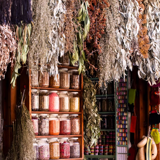 A display of dried herbs
